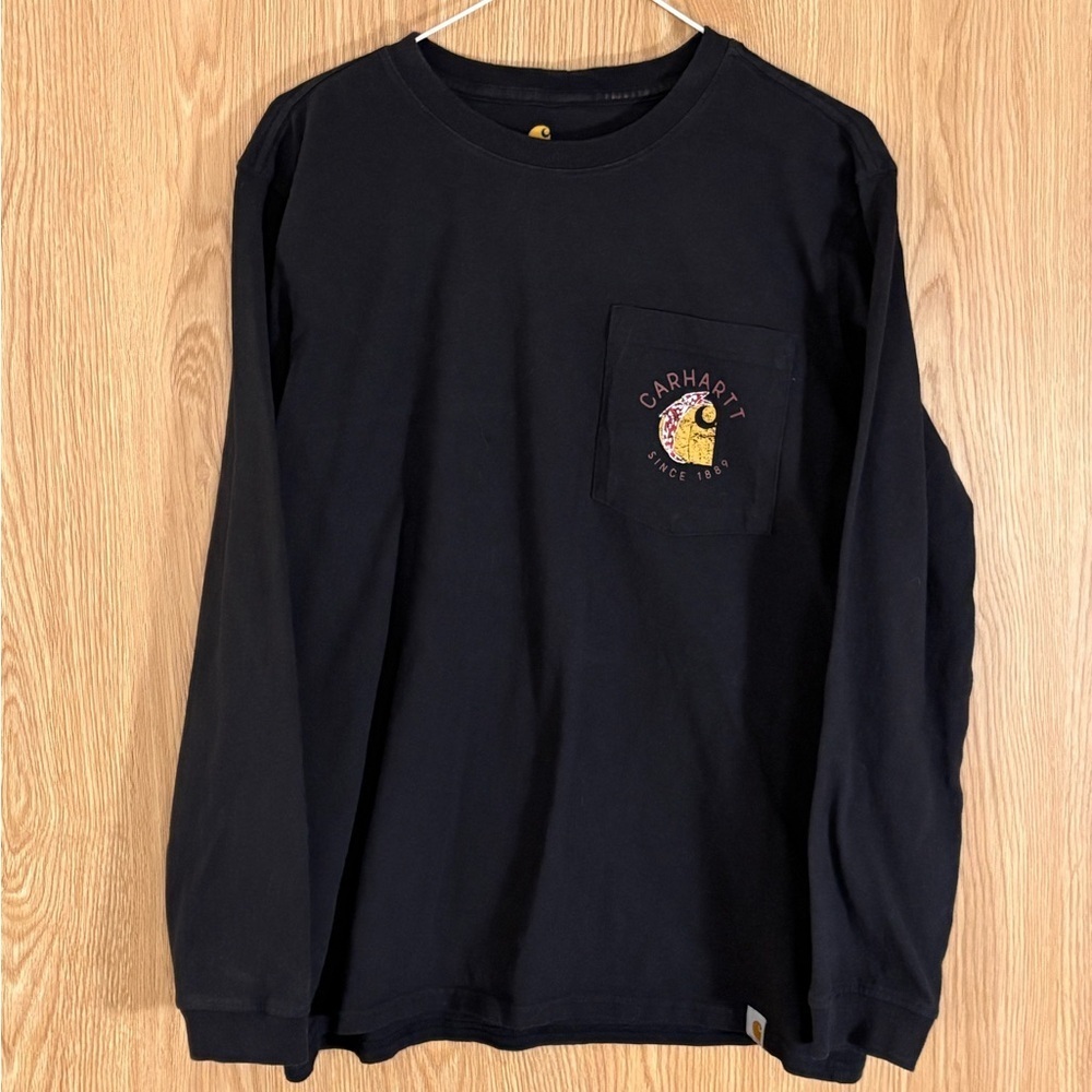 Carhartt Workwear Black Pocket Long Sleeve Crewneck Tee with Logo